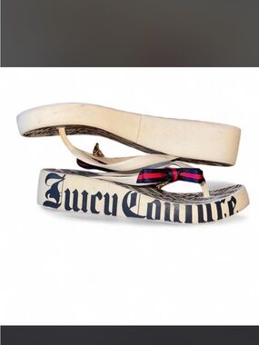 Juicy Couture Cream Platform Flip Flop with Navy & Red Bow
